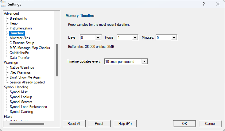 Memory timeline duration