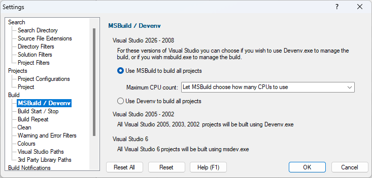 Settings-MSBuildDevenv