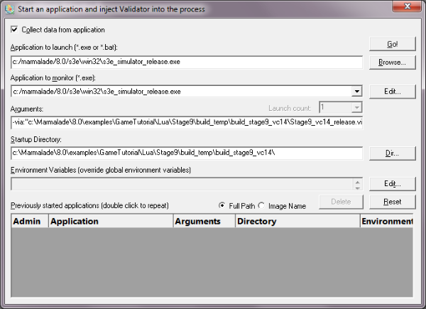 Memory Validator launching a Marmalade game