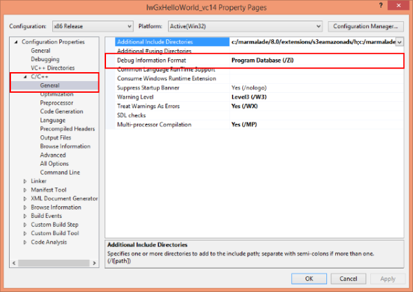 Marmalade Visual Studio compiler settings