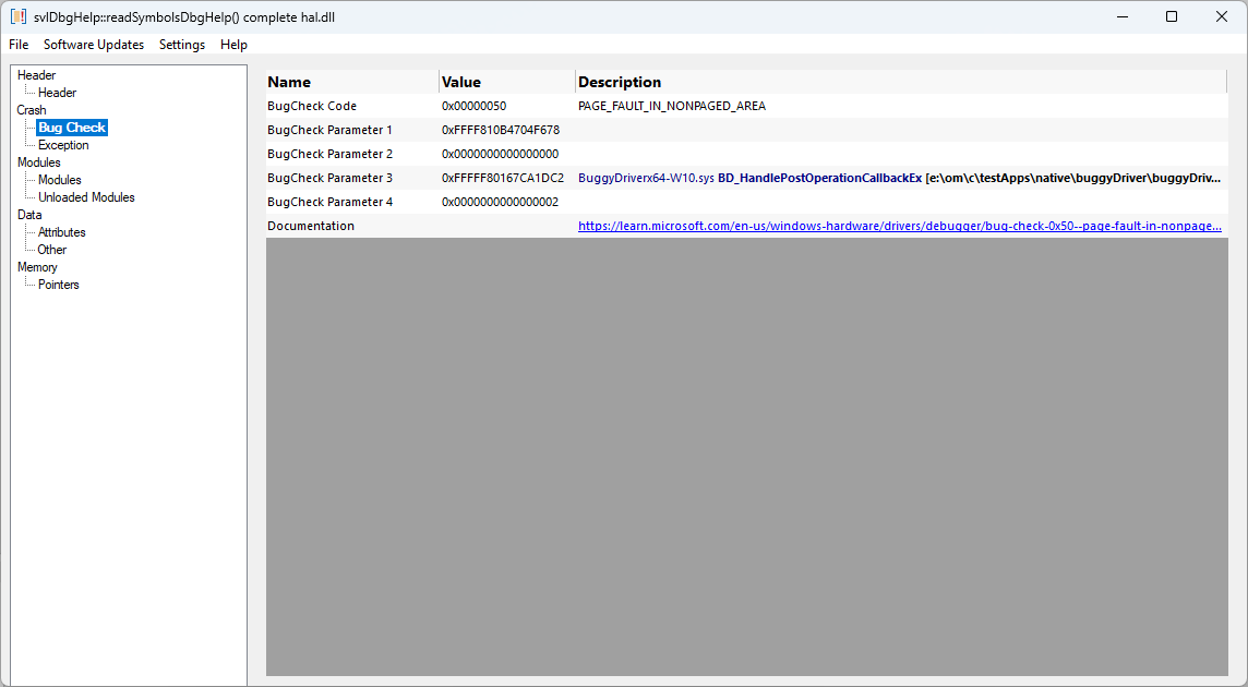 Minidump Browser kernel dump bug check view