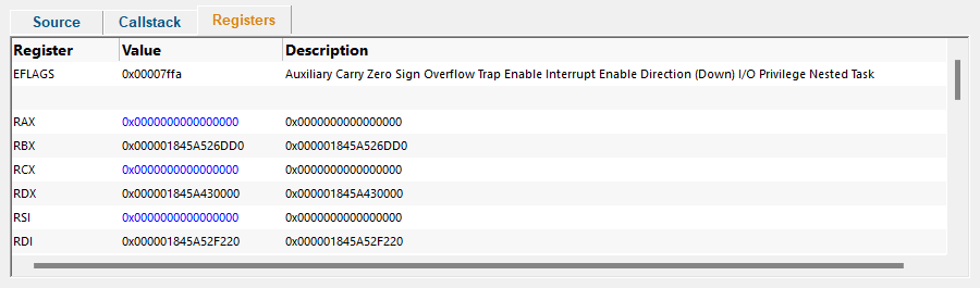 Minidump Browser exception registers
