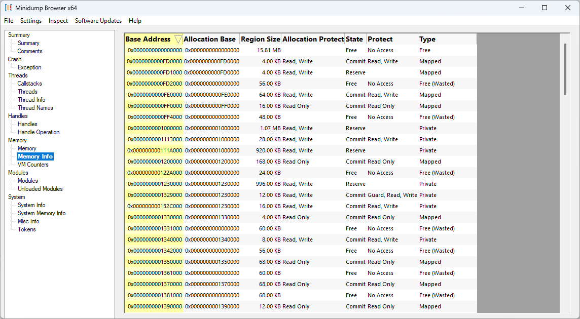 Minidump Browser memory view