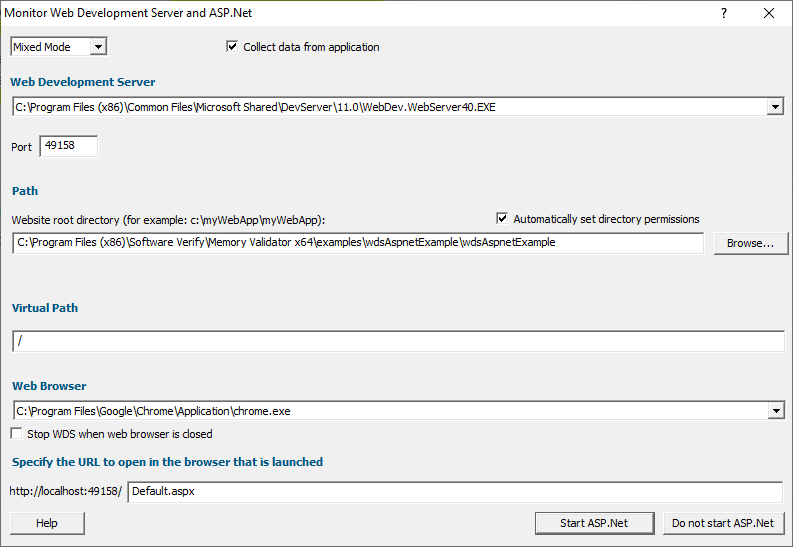 Memory Validator Web Development Server ASP.Net dialog