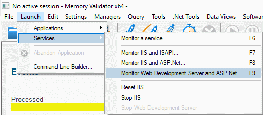 Memory Validator launch menu web development server ASP.Net