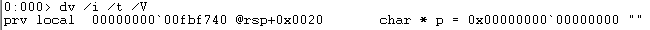 WinDbg command /i /t /V