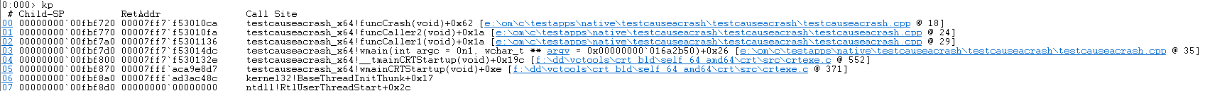 WinDbg command kp