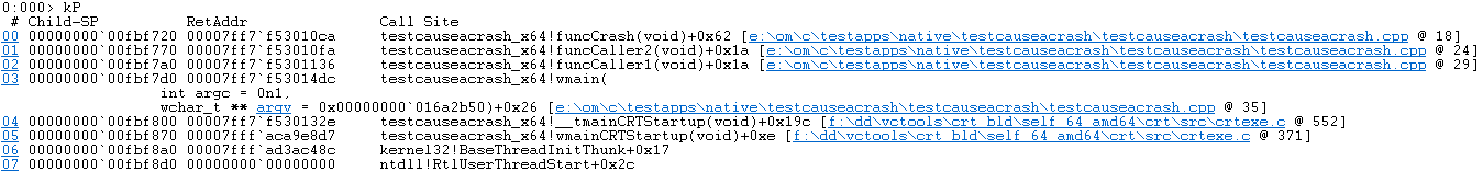 WinDbg command kP