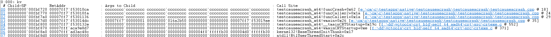 WinDbg command kv